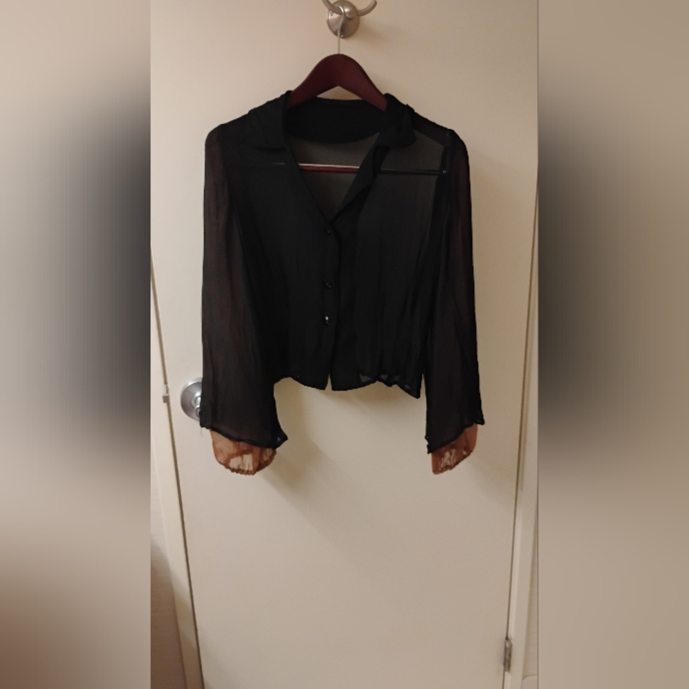 Vintage 1980s Faux Layered Sleeve Silk Buttoned Blouse